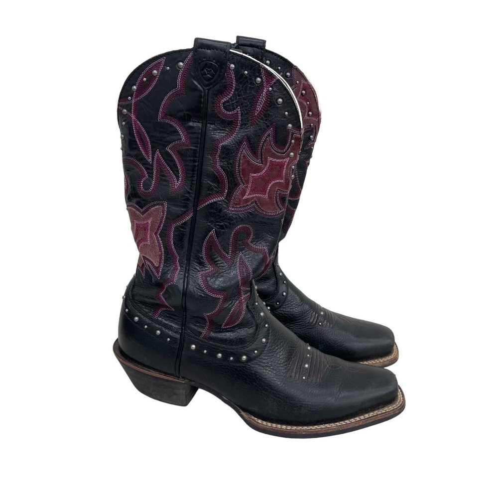 Ariat Black Leather Studded Western Cowgirl Boots Shoes 10009536 Womens 8.5 B